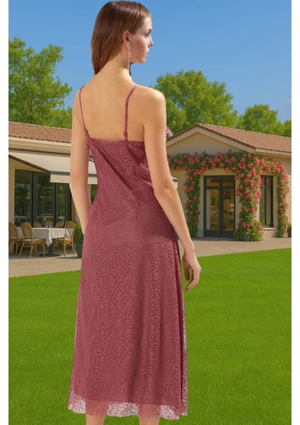 Şık Dantel Örme Midi Abiye Elbise Volanlı Astarlı Yazlık Mükemmel Uyum Kaliteli Işçilik fiyatları