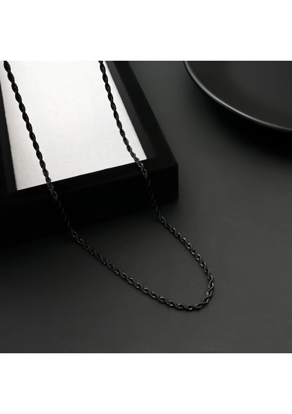 Çelik Kolye Ince Burgu Zincir Model 0.2 mm Kalınlık 55-60 cm Uzunluk Siyah Black fiyatları
