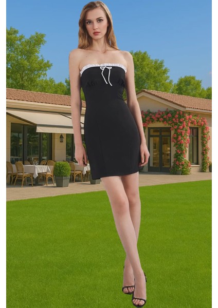 Mini Bodycon Abiye Elbise Bağcıklı Detay Dokuma Kumaş Yazlık Seçkin Malzeme Özel Tasarım