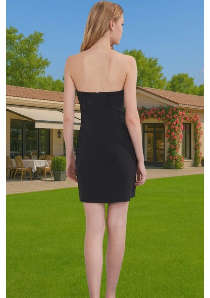 Mini Bodycon Abiye Elbise Bağcıklı Detay Dokuma Kumaş Yazlık Seçkin Malzeme Özel Tasarım