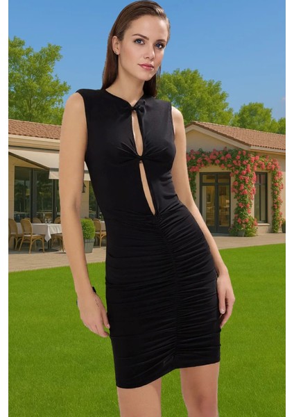 Şık Mini Bodycon Abiye Elbise Taş Detaylı Polyester Yazlık Profesyonel Görünüm Premium Kalite