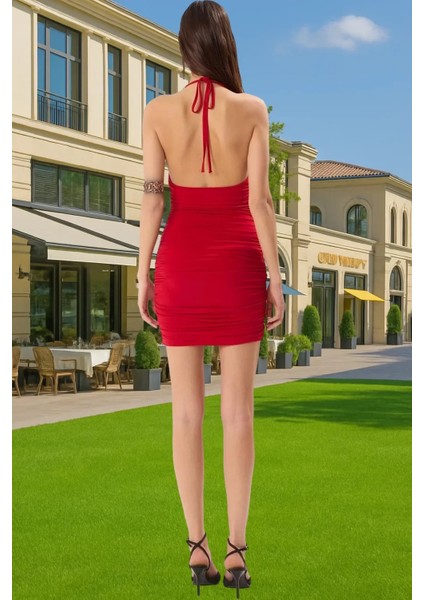 Şık Kısa Abiye Elbise Degaje Yaka Bodycon Sandy Dokuma Yazlık Yüksek Kalite Premium Kalite modelleri