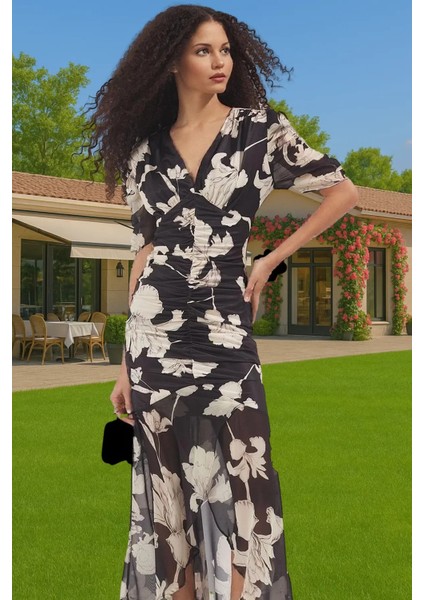 Maxi Şık Örme Elbise Çiçekli Desen Bodycon Kalıp Yazlık Kaliteli Işçilik Seçkin Malzeme