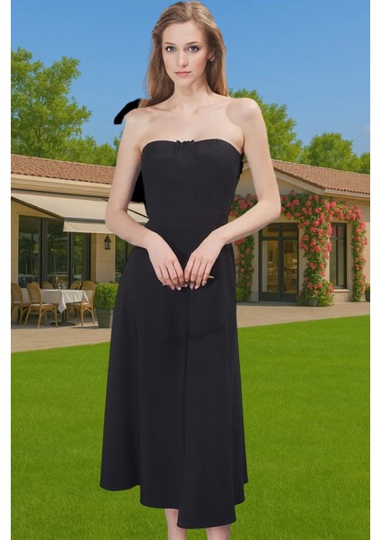 Tek Omuzlu Fiyonklu Midi Abiye Elbise Dokuma Kumaş Mezuniyet Elbisesi Şık Görünüm Şık Görünüm