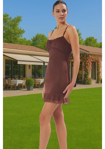 Soyut Desenli Volan Detaylı Mini Tül Abiye Elbise Dayanıklı Malzeme Kaliteli Işçilik