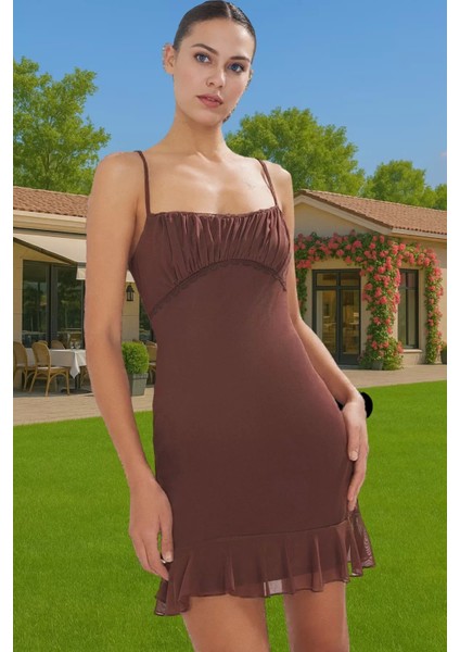 Soyut Desenli Volan Detaylı Mini Tül Abiye Elbise Dayanıklı Malzeme Kaliteli Işçilik fiyatları