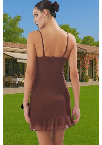 Soyut Desenli Volan Detaylı Mini Tül Abiye Elbise Dayanıklı Malzeme Kaliteli Işçilik modelleri