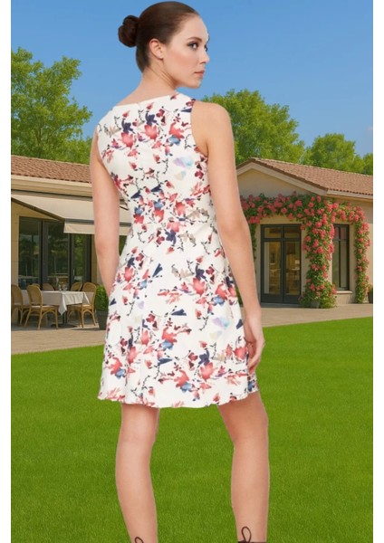 A Kesim Çiçek Desenli Mini Elbise Polyester Elastan Yazlık Günlük Özenle Seçilmiş Rahat Kullanım
