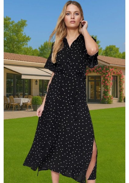 Maxi Çiçek Desenli Viskon Gömlek Elbise Kuşaklı Yazlık Günlük Premium Kalite Özenle Seçilmiş