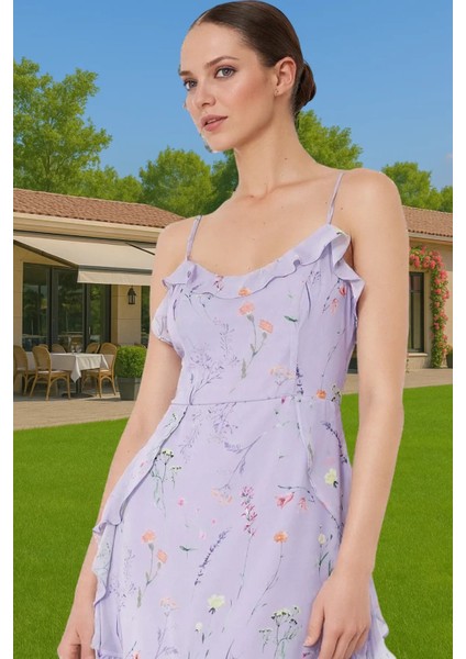 A Kesim Şifon Elbise Çiçekli Desenli Mini Boy Polyester Yazlık Seçkin Malzeme Mükemmel Uyum