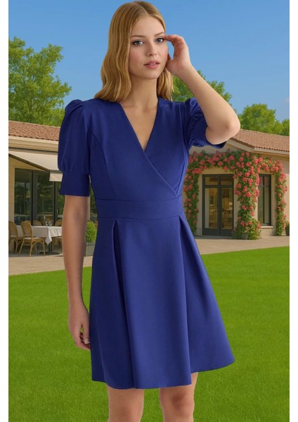 Kadın Mini Elbise Belden Açılan Pili Detaylı Polyester Yazlık Rahat ve Şık Profesyonel Görünüm