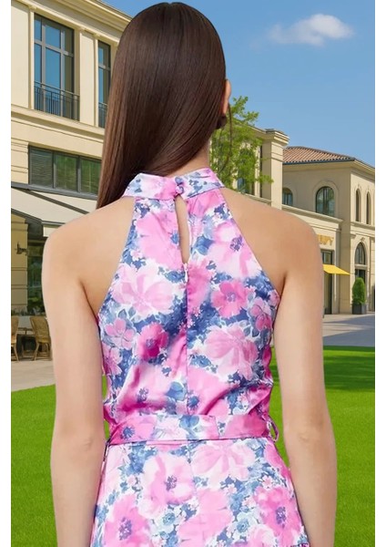 Kadın Çiçek Desenli Halter Yaka Mini Saten Elbise Yazlık Günlük Premium Kalite Mükemmel Uyum modelleri
