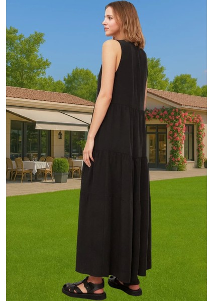 Şık Maxi Boy Kolsuz Viskoz Dokuma Elbise Rahat Günlük Stil Seçkin Malzeme Şık Görünüm Özel Tasarım fiyatları