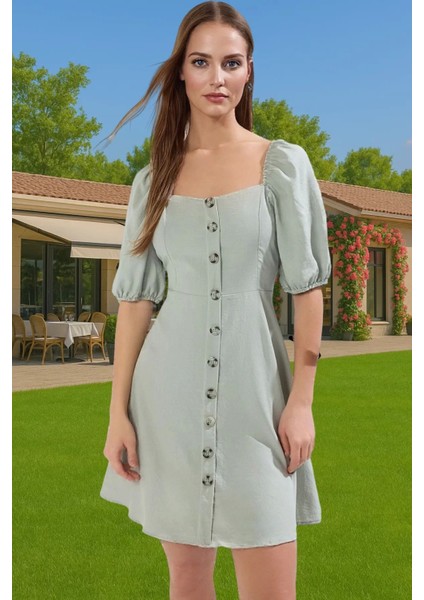 Kadın Mini A Kesim Balon Kollu Yazlık Pamuklu Elbise Mükemmel Uyum Seçkin Malzeme Premium Kalite