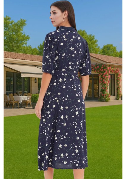 Kadın Midi Boy Gömlek Elbise Animal Desenli Viskoz Kumaş Günlük Stil Modern Stil modelleri