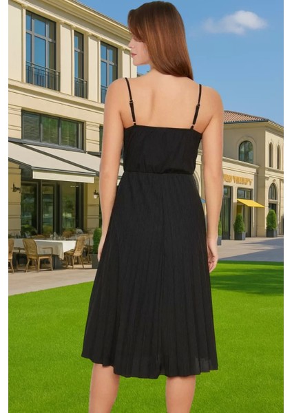 Pileli Midi Elbise Polyester Örme Yazlık Günlük Şık Özenle Seçilmiş Modern Stil Zarifane Tasarım