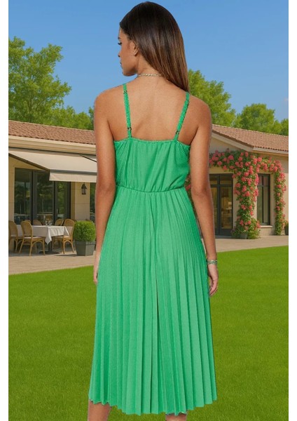 Pileli Midi Elbise Polyester Örme Yazlık Günlük Şık Özenle Seçilmiş Modern Stil Zarifane Tasarım modelleri