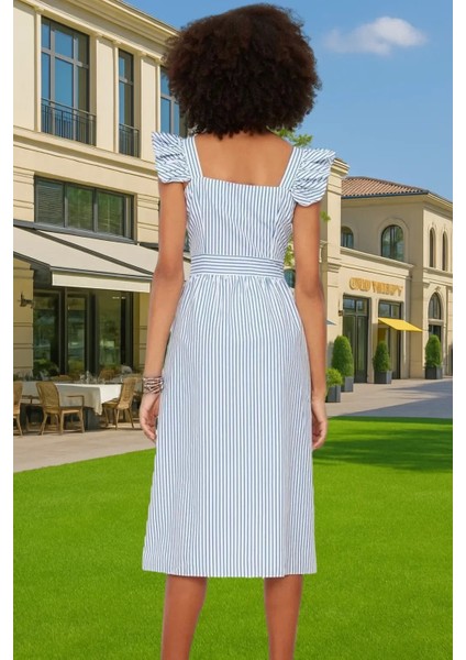 Yazlık Çizgili Midi Gömlek Elbise Pamuklu Polyester Günlük Stil Konforlu Kesim Şık Görünüm modelleri