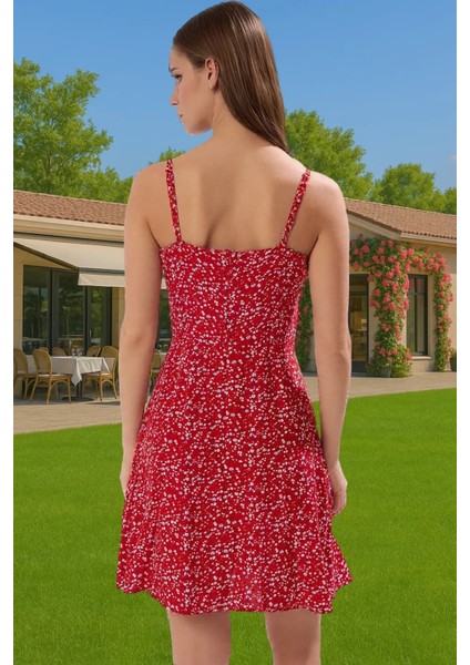 Çiçek Desenli A Kesim Mini Elbise Viskoz Yazlık Günlük Elbise Rahat Kullanım Modern Stil