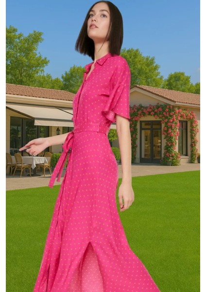 Maxi Çiçek Desenli Viskon Gömlek Elbise Kuşaklı Yazlık Günlük Premium Kalite Özenle Seçilmiş