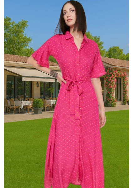 Maxi Çiçek Desenli Viskon Gömlek Elbise Kuşaklı Yazlık Günlük Premium Kalite Özenle Seçilmiş fiyatları