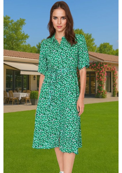 Kadın Midi Boy Gömlek Elbise Animal Desenli Viskoz Kumaş Günlük Stil Modern Stil fiyatları