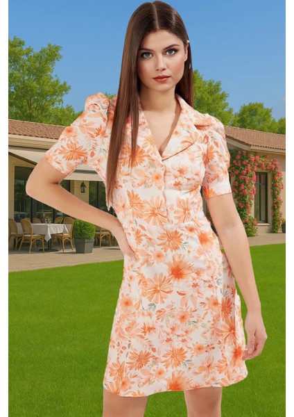 Çiçekli A Kesim Mini Elbise Polyester Karışımlı Yazlık Zarifane Tasarım Rahat Kullanım Özel Tasarım