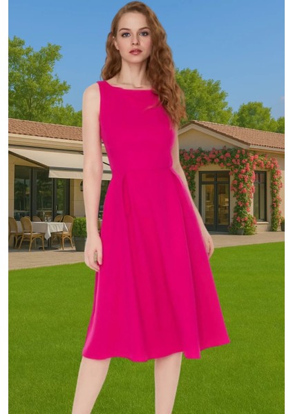 Midi Boy Pileli Elastan Dokuma Elbise Iş ve Günlük Yüksek Kalite Şık Görünüm Premium Kalite