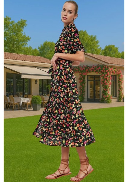 Kadın Midi Boy Gömlek Elbise Animal Desenli Viskoz Kumaş Günlük Stil Modern Stil fiyatları