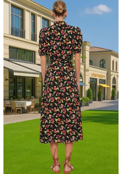 Kadın Midi Boy Gömlek Elbise Animal Desenli Viskoz Kumaş Günlük Stil Modern Stil modelleri