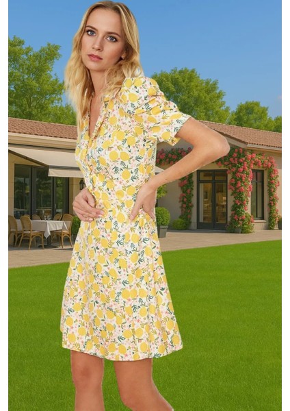 Çiçekli A Kesim Mini Elbise Polyester Karışımlı Yazlık Zarifane Tasarım Rahat Kullanım Özel Tasarım