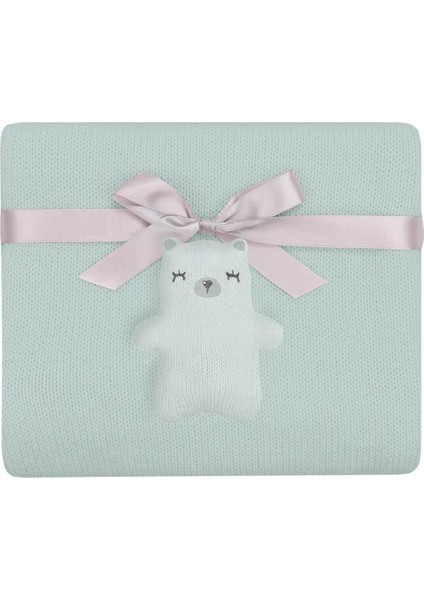 Bear With Me Mint Örgü Pamuk Battaniye Seti 5 Parça Yenidoğan Uyumlu