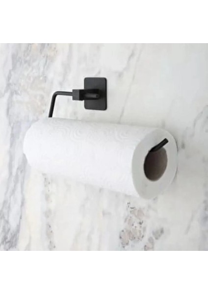 Kendiliğinden Yapışkanlı Siyah Paslanmaz Metal Rulo Havluluk Aparat (4172)