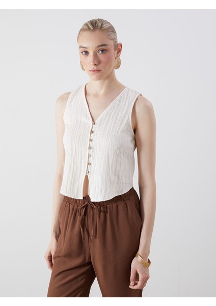 Yeni Sezon V Yaka Dokulu Muslin Bluz - S5ME00Z8