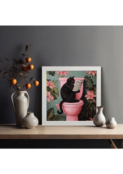Tekli Ahşap Çerçeveli Tablo Siyah Kedi Tek Parça Poster Tablo KTC/016