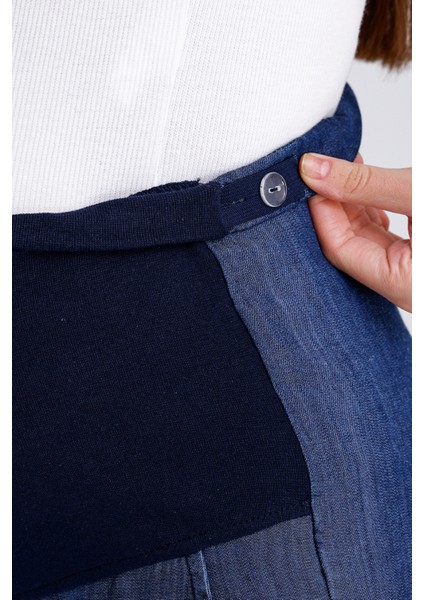 Hamile Bol Paça Yazlık Kot Kumaş Pantolon, Beli Ayarlanabilir