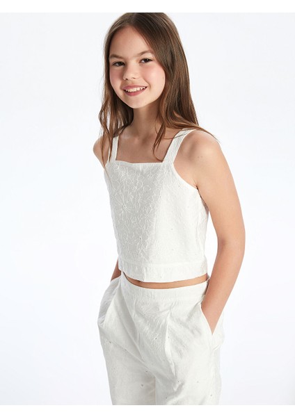 Yeni Sezon Kare Yaka Cicekli Kiz Cocuk Crop Bluz - S5P483Z4