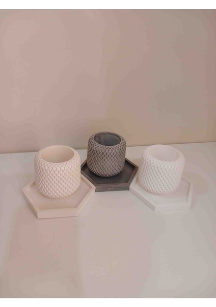 3’lü Modern Beton Saksı Seti – Kaktüs, Sukulent ve Mini Bitkiler Için (Dekoratif)