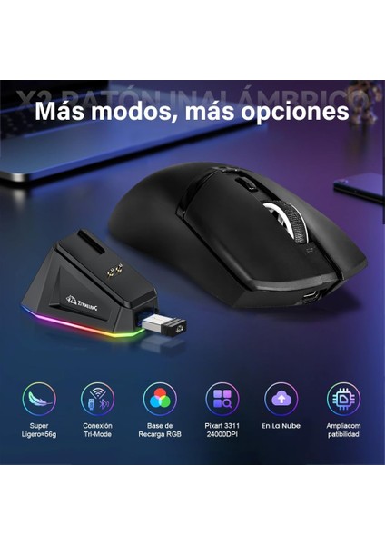 X2 Kablosuz (3 MODLU)24.000DPI Oyuncu Mouse PAW3311 Sensör Şarj Istasyon Grip Tape ve Skatez Hediye