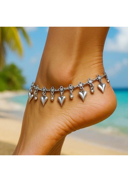 Büyük Kalpli Kadın Halhal Gümüş Kaplama Ayarlanabilir El Yapımı Halhal fiyatları