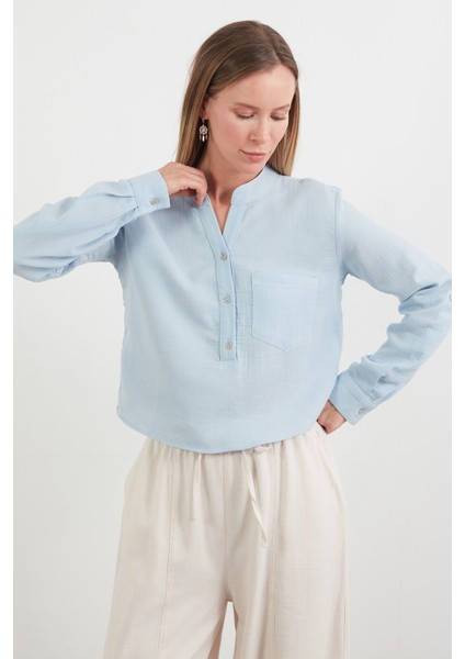 Müslin Kumaş Tek Cepli Yakası Düğmeli Gömlek modelleri