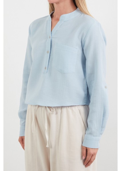 Müslin Kumaş Tek Cepli Yakası Düğmeli Gömlek indirimleri