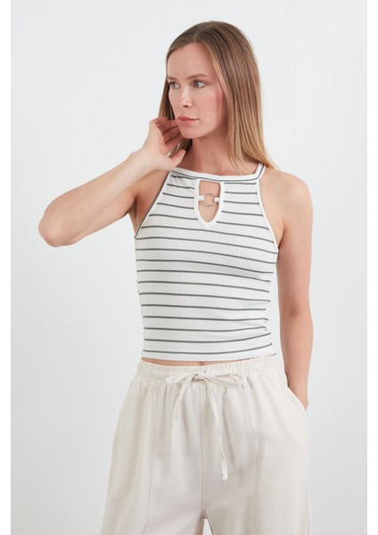 Çizgili Halka Detaylı Halter Yaka Body fiyatları