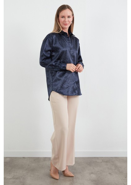 Taşlı Arkası Uzun Saten Gömlek modelleri