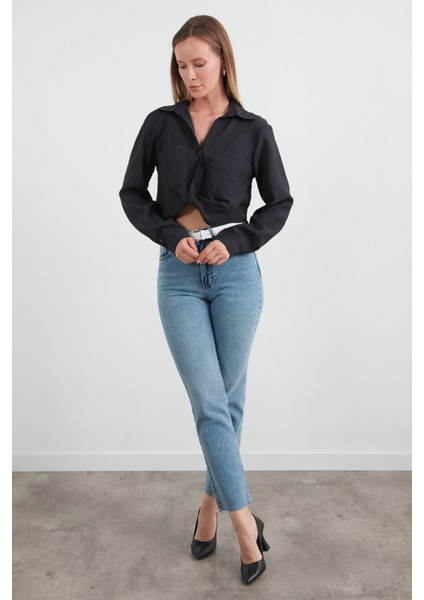 Önü Düğümlü Cepli Crop Gömlek fiyatları