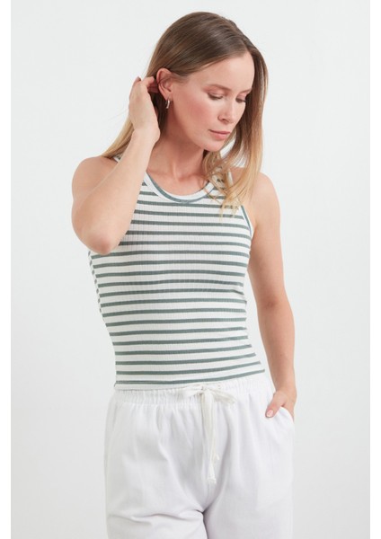 Çizgili Halter Yaka Body