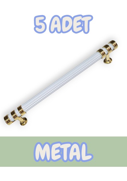 Çizgili Nesli Alüminyum Metal Lüks Modern Mobilya Çekmece Mutfak Dolabı Kulpu Beyaz-Altın 96MM (5 Adet)