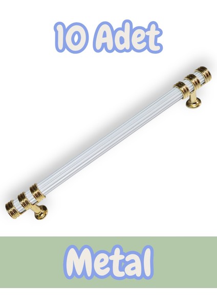 Çizgili Nesli Alüminyum Metal Lüks Modern Mobilya Çekmece Mutfak Dolabı Kulpu Beyaz-Altın 96MM (10 Adet)