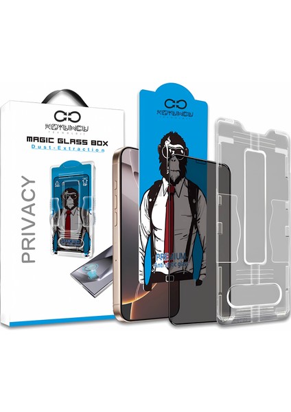 Magic Glass Box iPhone 15 Pro Max Uygulama Aparatlı Hayalet Cam Ekran Koruyucu