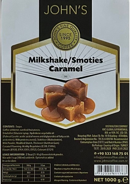 John's Karamel Milkshake Tozu 250 gr fiyatları
